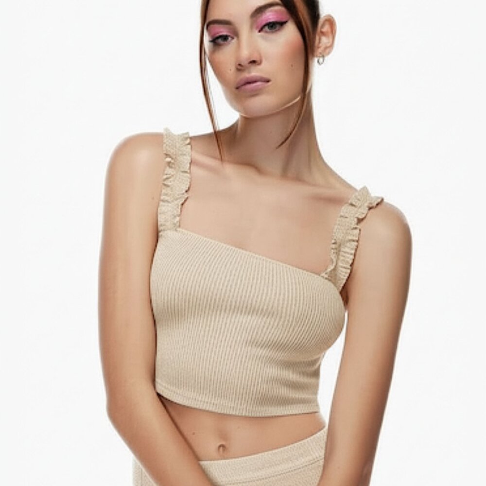 Aritzia Sunday Best Firecracker-Inspired Ribbed Cropped Tank Top (Beige) Sz S
